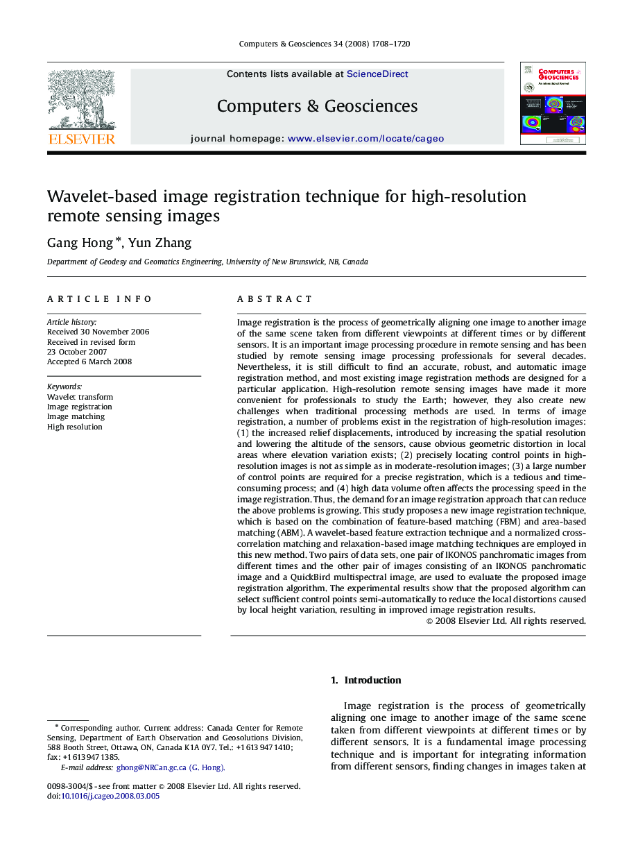 Wavelet-based image registration technique for high-resolution remote sensing images