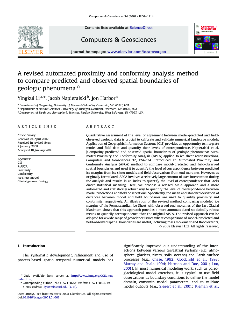 A revised automated proximity and conformity analysis method to compare predicted and observed spatial boundaries of geologic phenomena 