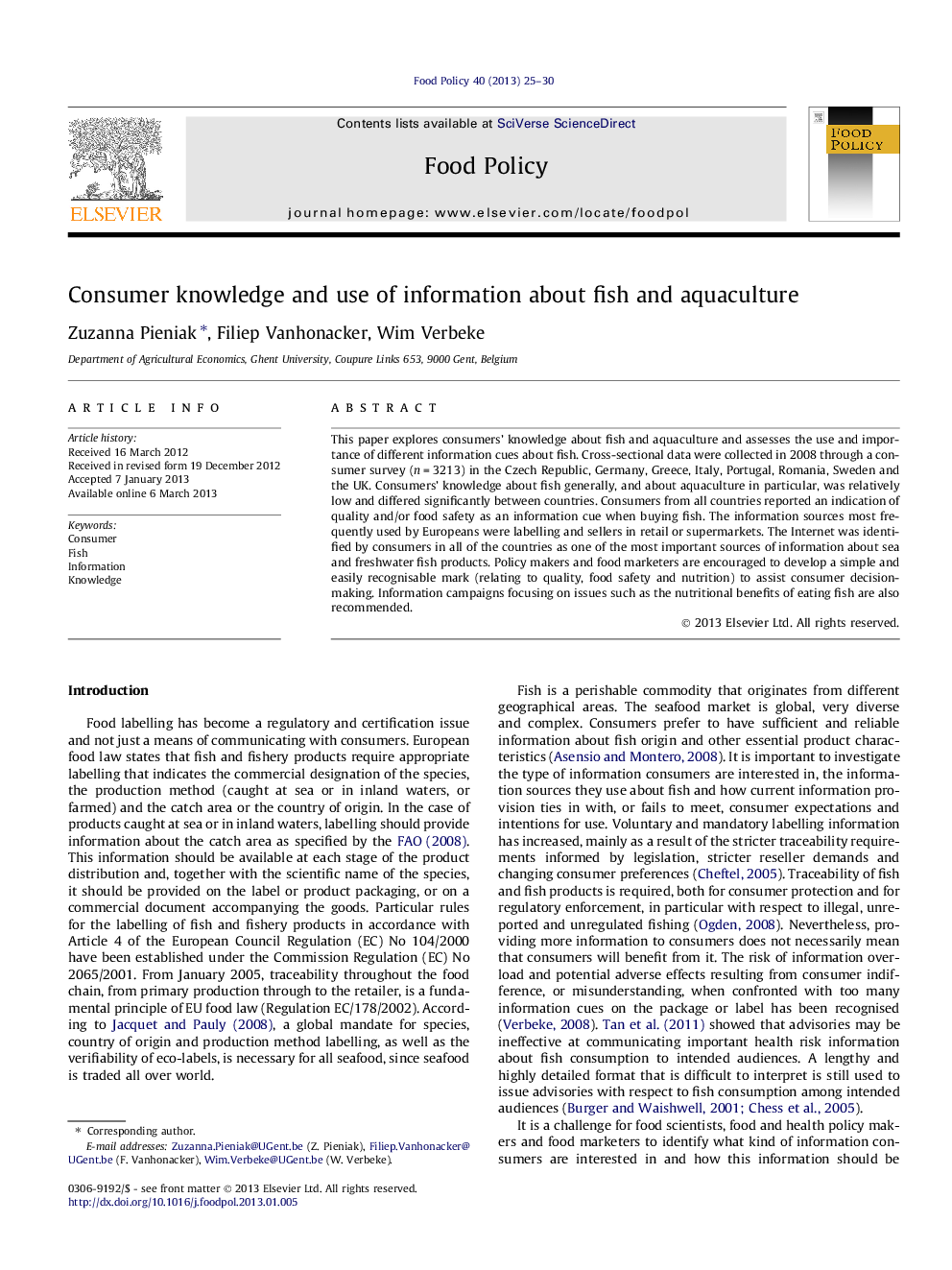 Consumer knowledge and use of information about fish and aquaculture