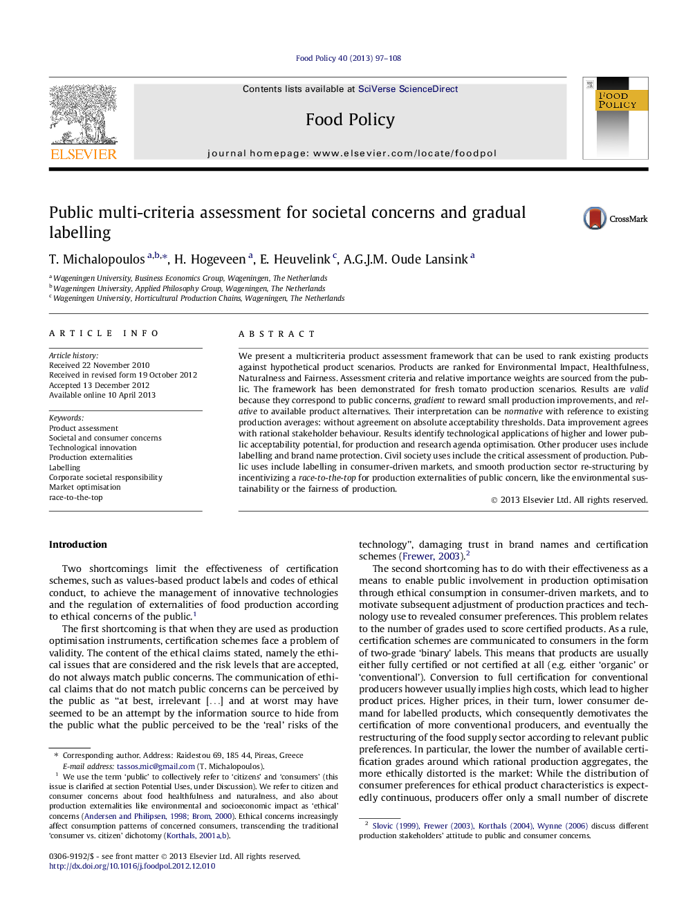 Public multi-criteria assessment for societal concerns and gradual labelling