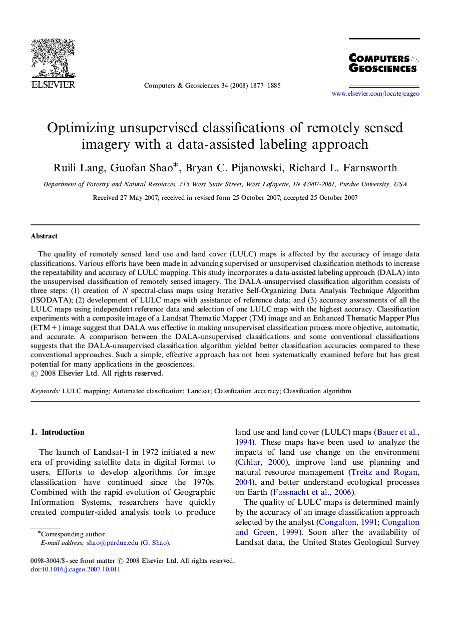 Optimizing unsupervised classifications of remotely sensed imagery with a data-assisted labeling approach