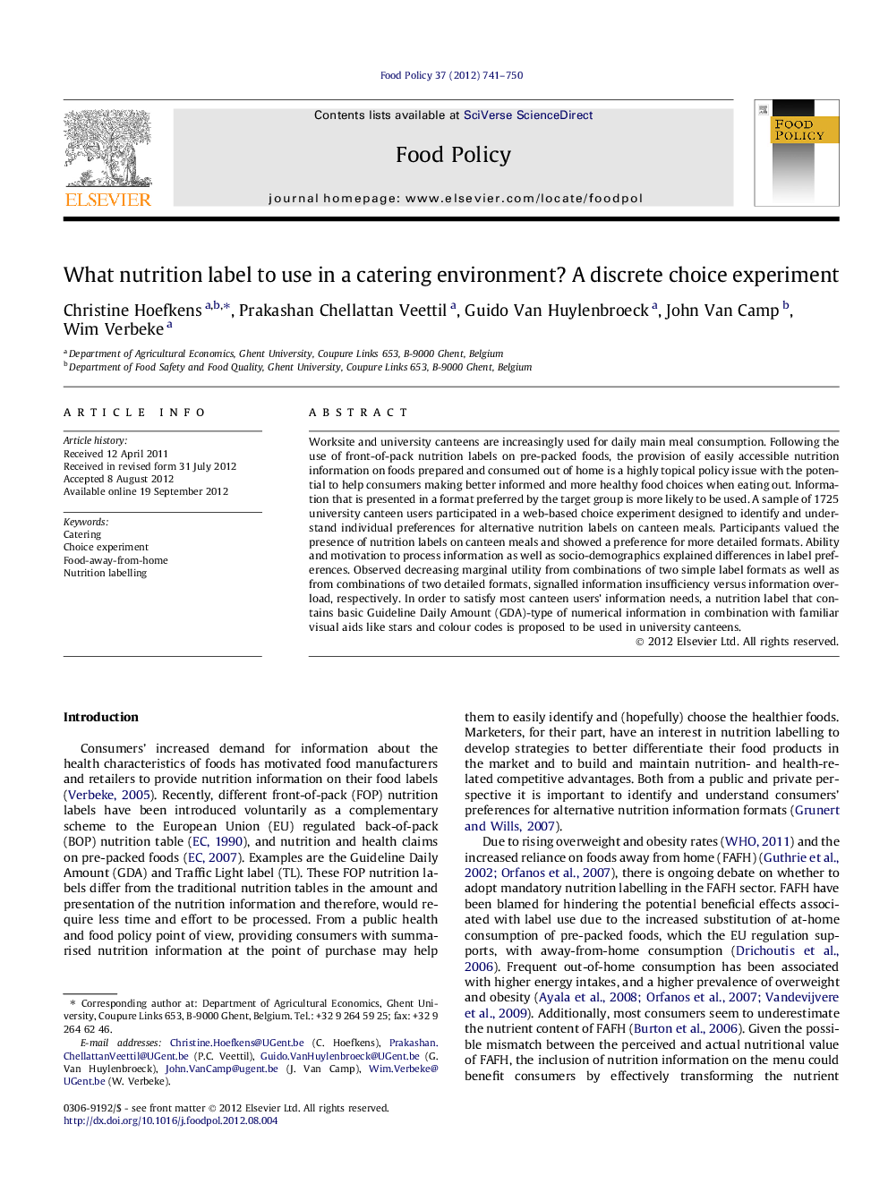 What nutrition label to use in a catering environment? A discrete choice experiment