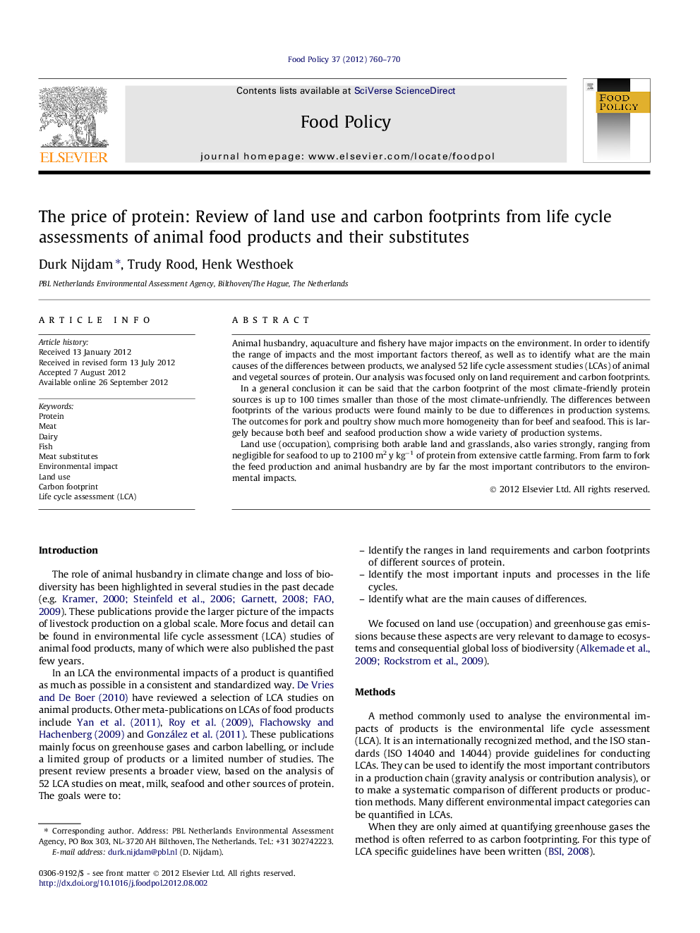 The price of protein: Review of land use and carbon footprints from life cycle assessments of animal food products and their substitutes