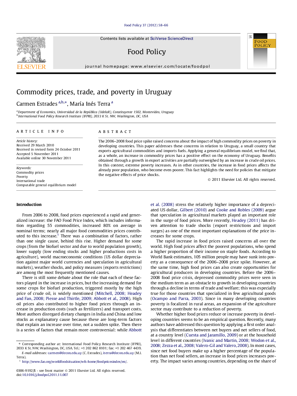 Commodity prices, trade, and poverty in Uruguay