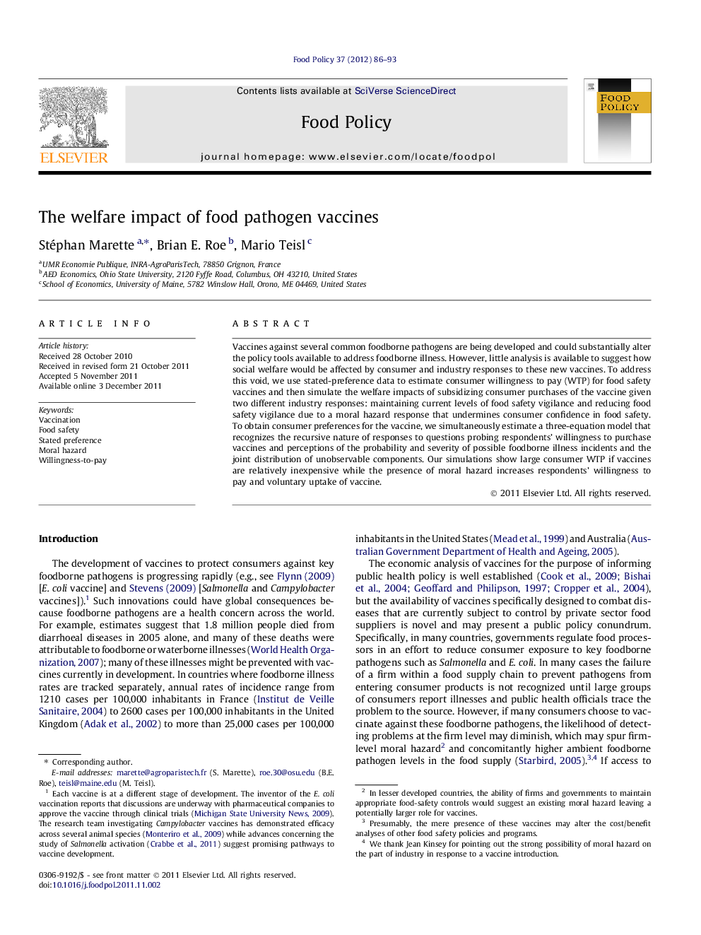 The welfare impact of food pathogen vaccines