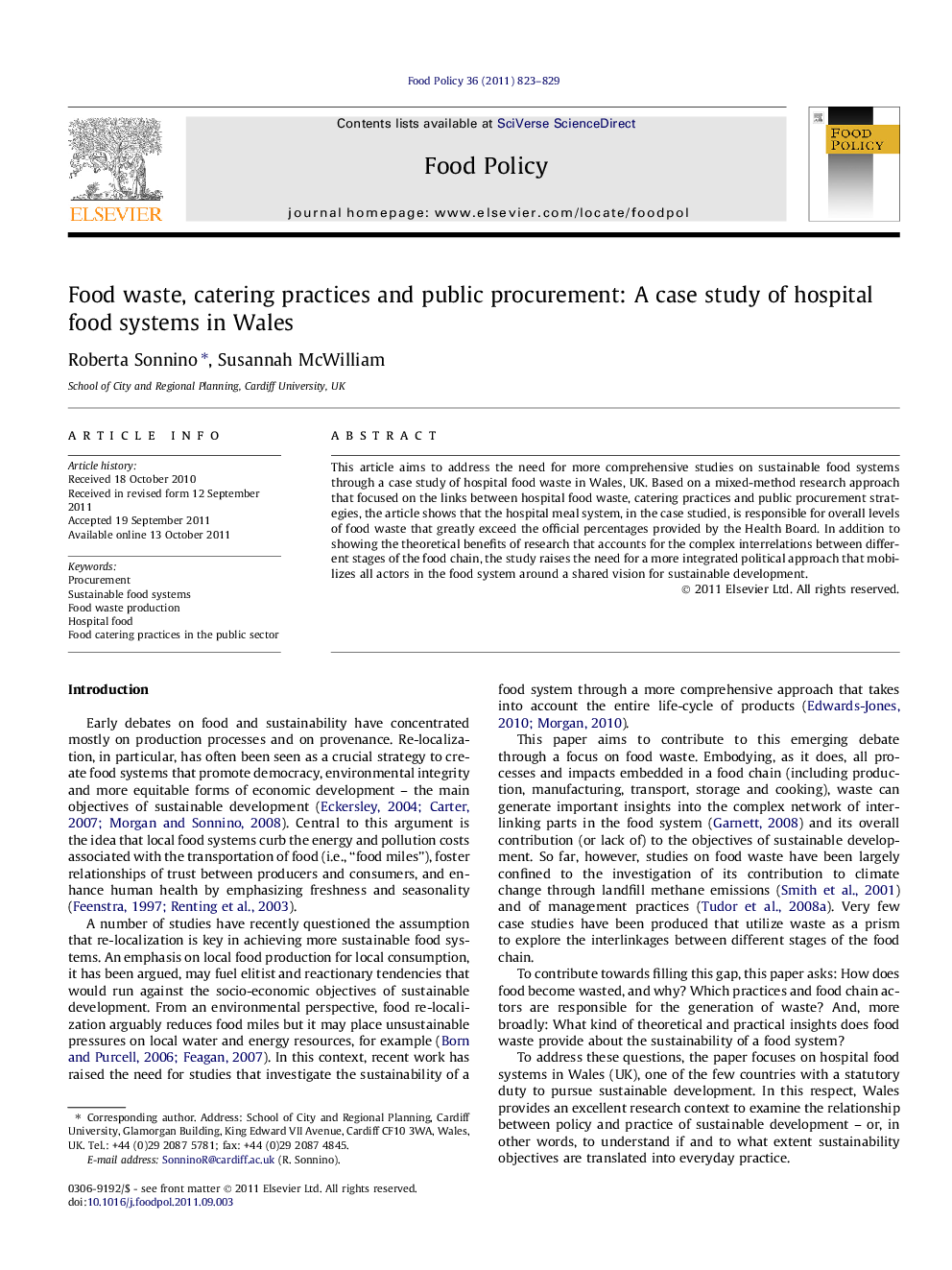 Food waste, catering practices and public procurement: A case study of hospital food systems in Wales