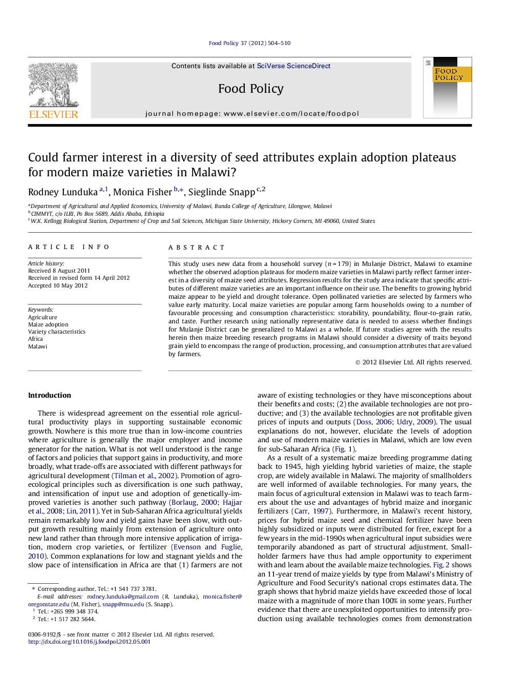 Could farmer interest in a diversity of seed attributes explain adoption plateaus for modern maize varieties in Malawi?