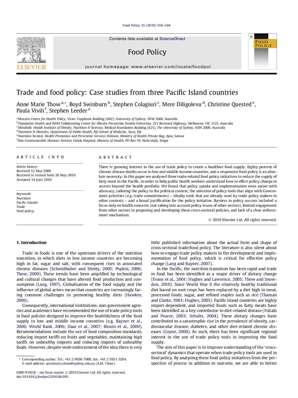 Trade and food policy: Case studies from three Pacific Island countries