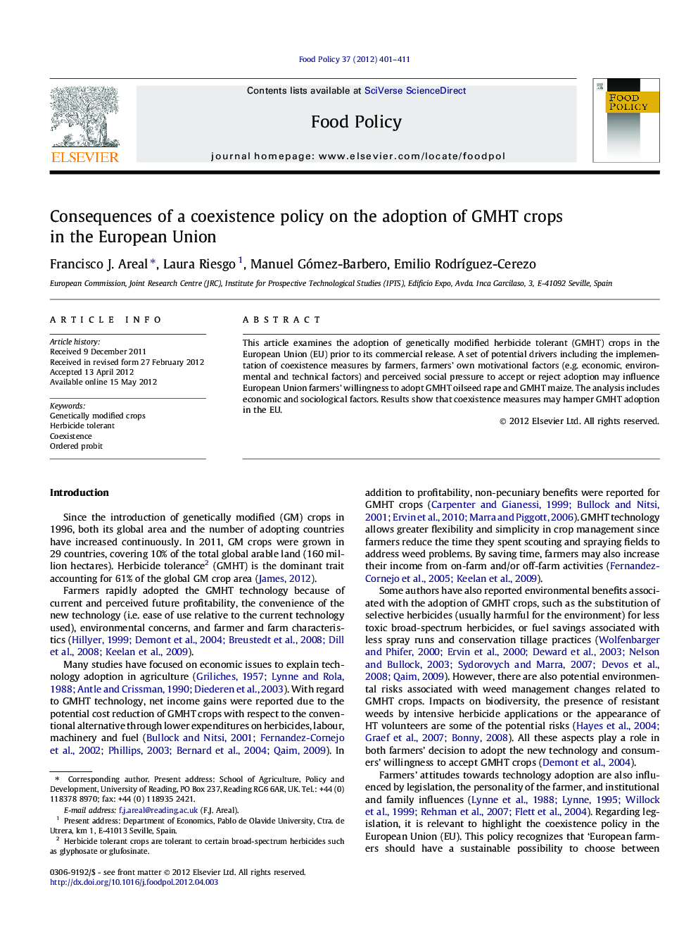 Consequences of a coexistence policy on the adoption of GMHT crops in the European Union