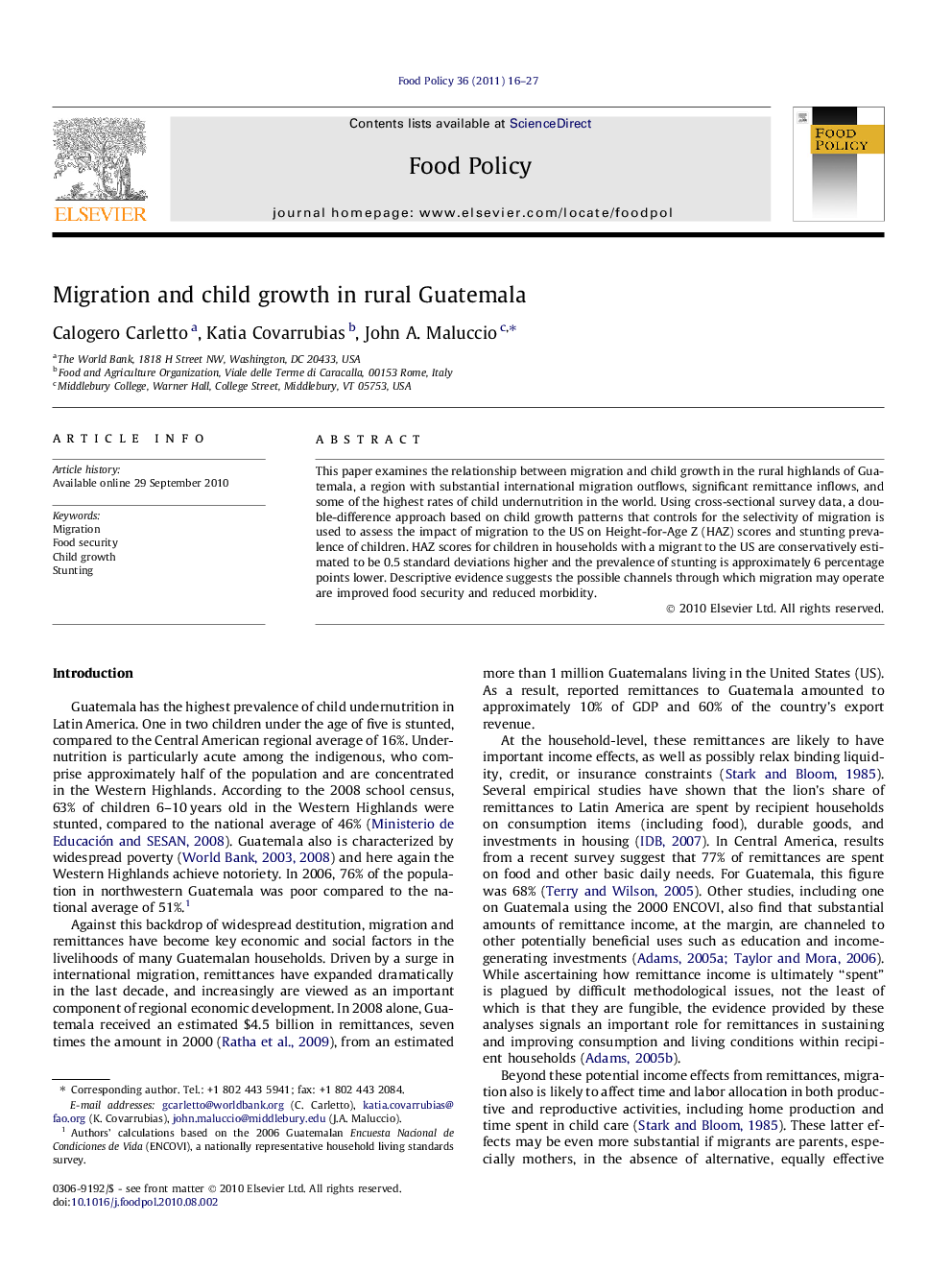 Migration and child growth in rural Guatemala