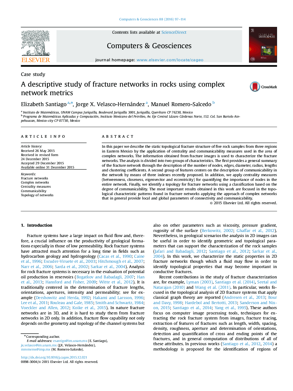 A descriptive study of fracture networks in rocks using complex network metrics