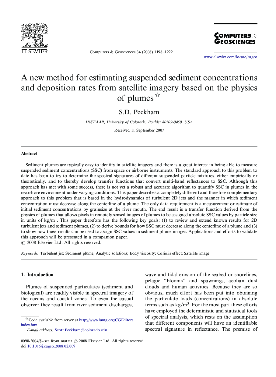 A new method for estimating suspended sediment concentrations and deposition rates from satellite imagery based on the physics of plumes 