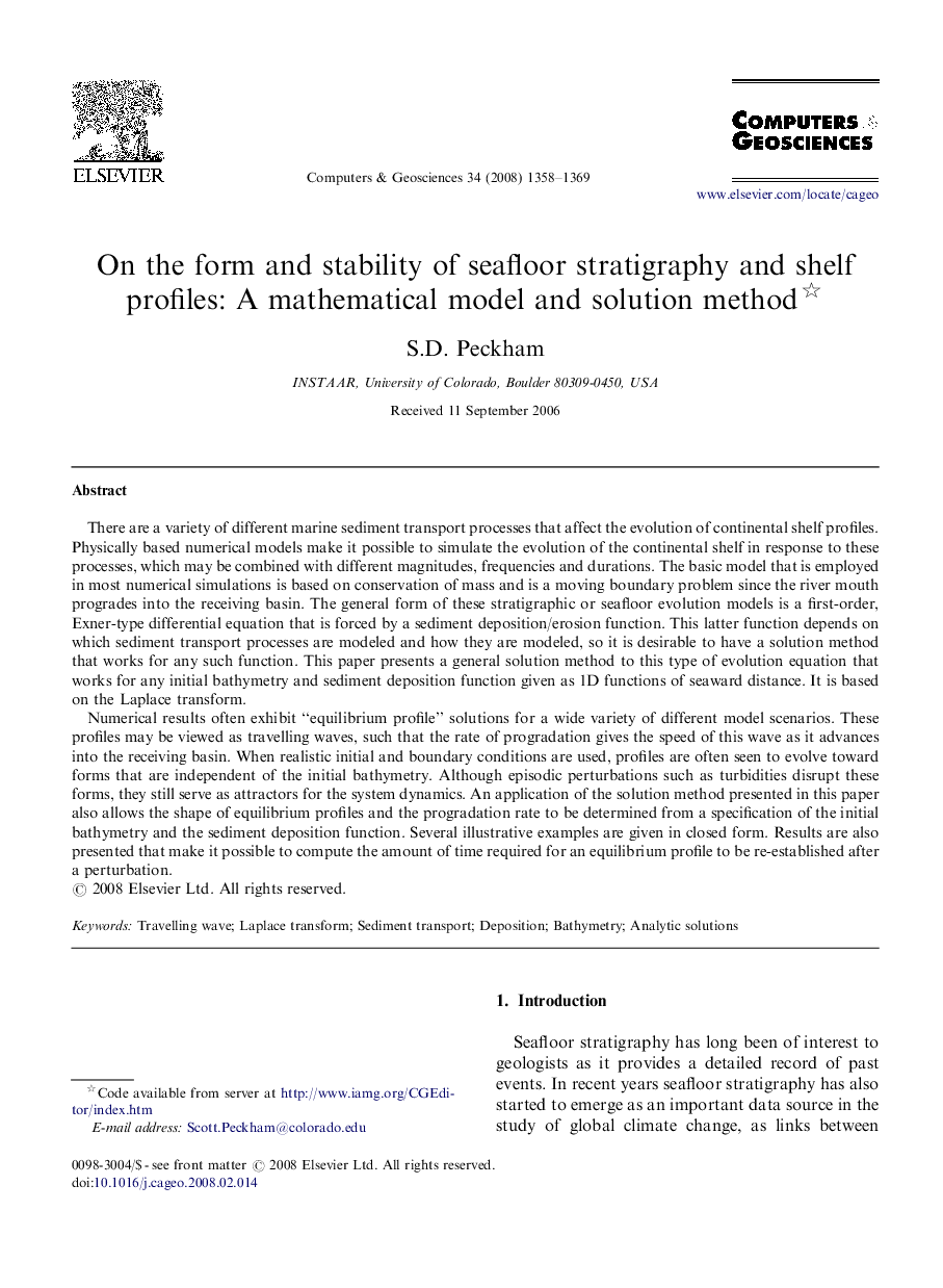 On the form and stability of seafloor stratigraphy and shelf profiles: A mathematical model and solution method