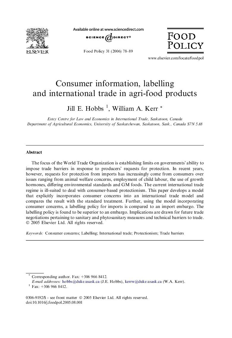 Consumer information, labelling and international trade in agri-food products