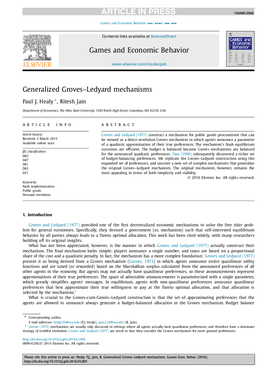 Generalized Groves-Ledyard mechanisms