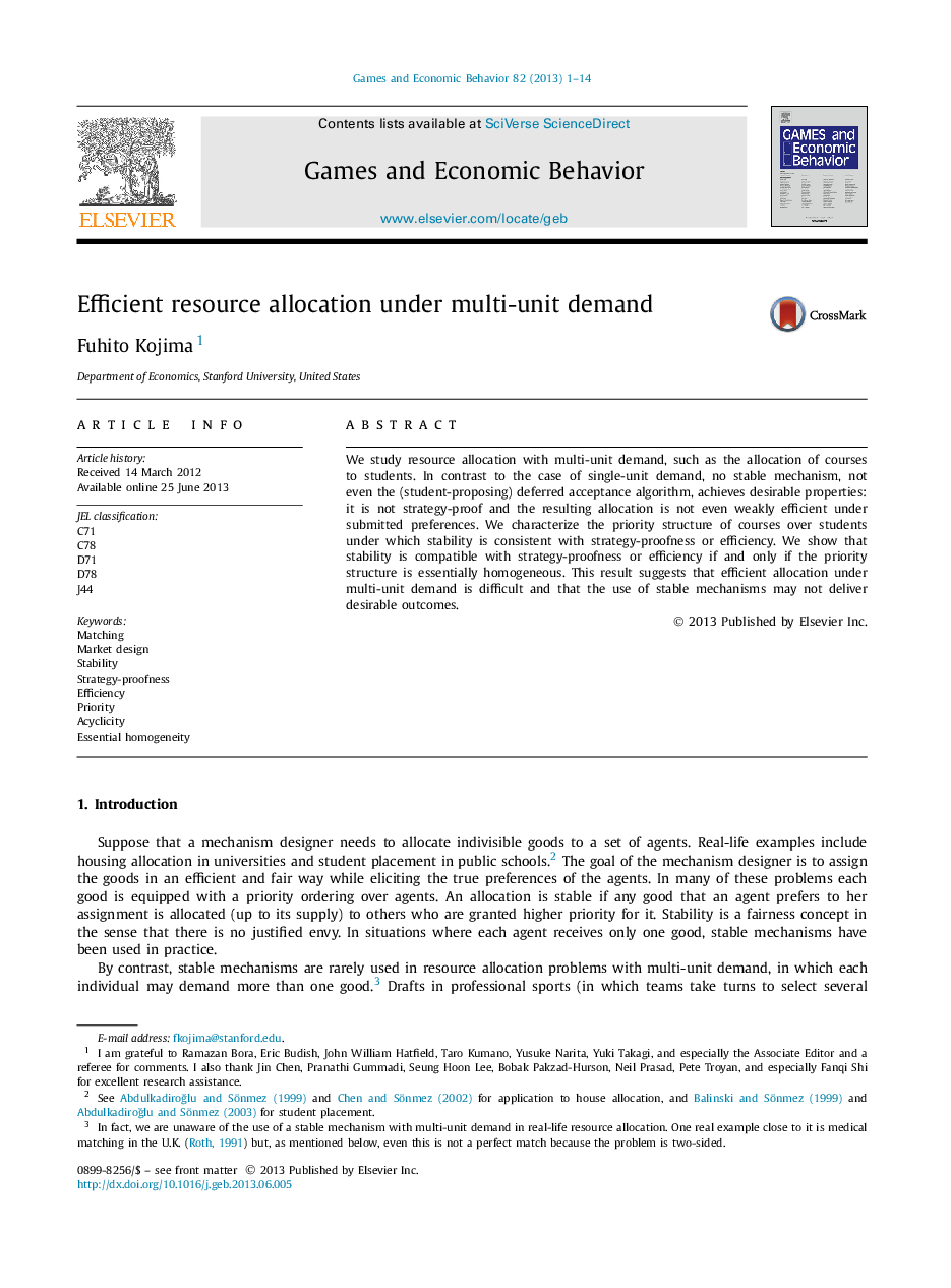 Efficient resource allocation under multi-unit demand