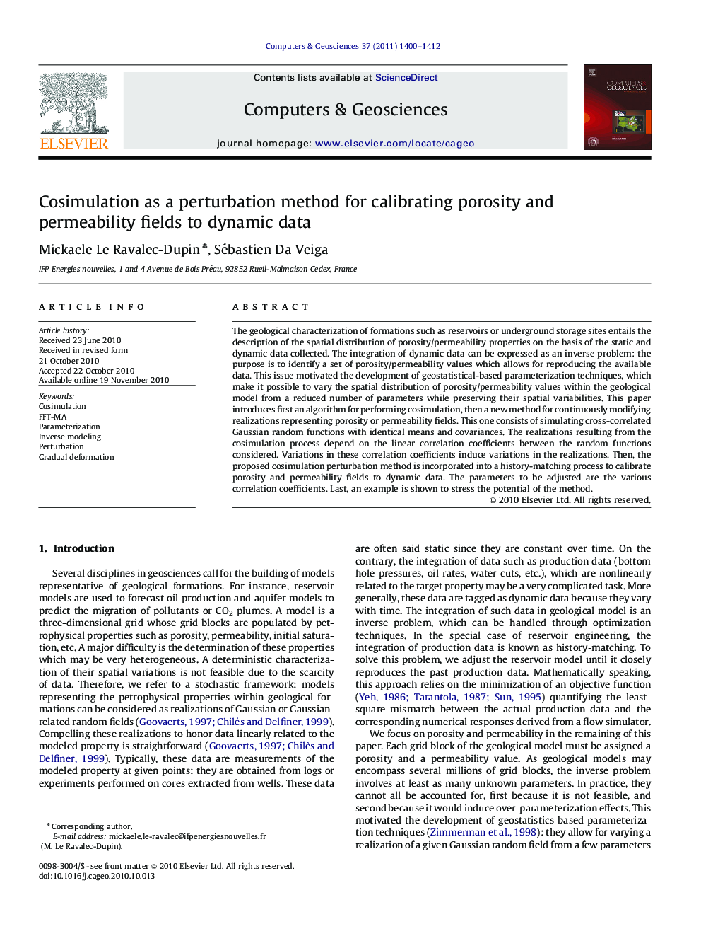 Cosimulation as a perturbation method for calibrating porosity and permeability fields to dynamic data