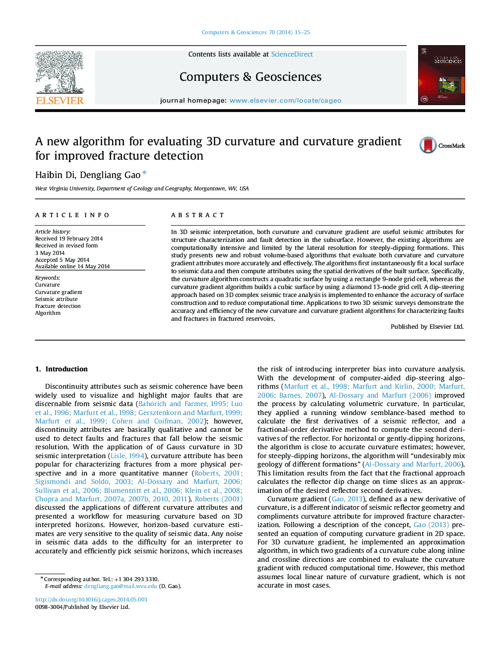 A new algorithm for evaluating 3D curvature and curvature gradient for improved fracture detection
