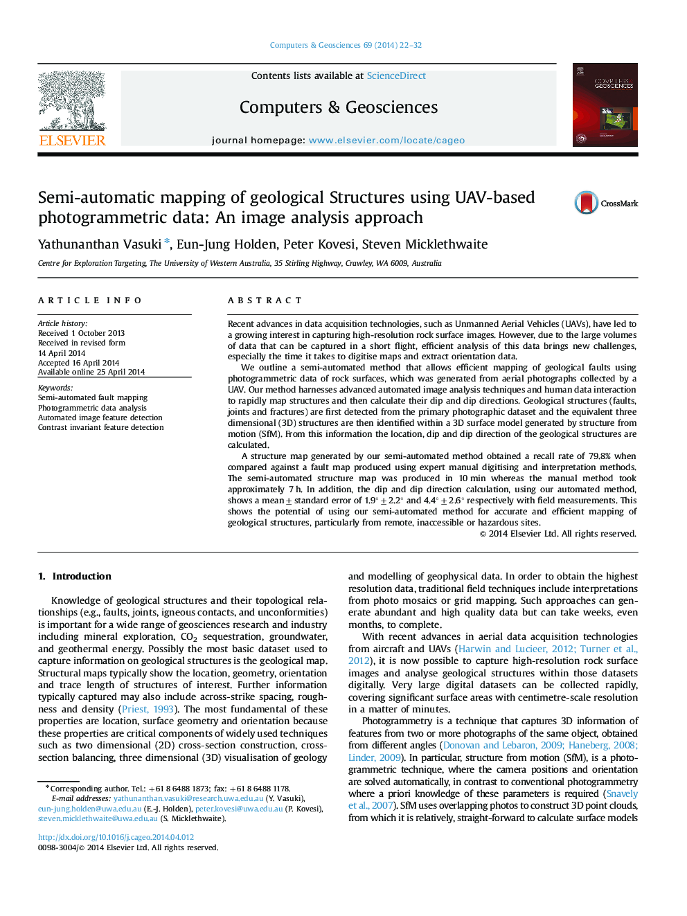 Semi-automatic mapping of geological Structures using UAV-based photogrammetric data: An image analysis approach