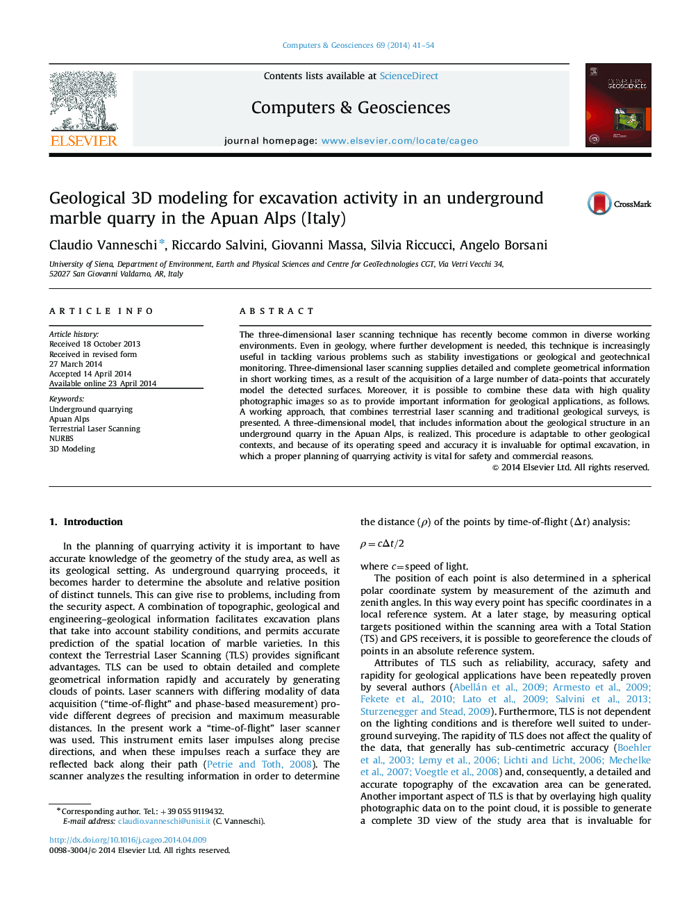 Geological 3D modeling for excavation activity in an underground marble quarry in the Apuan Alps (Italy)