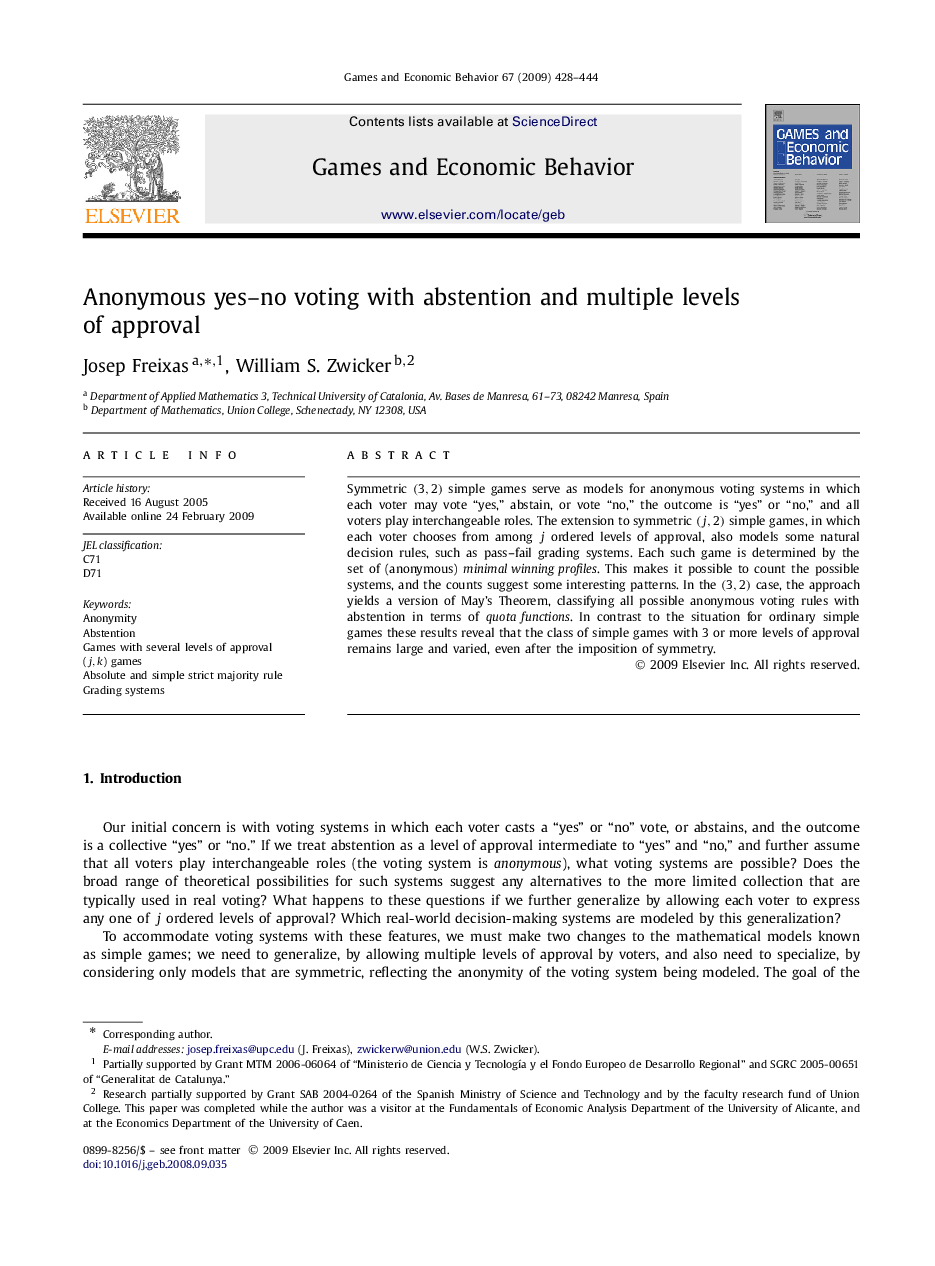 Anonymous yes-no voting with abstention and multiple levels of approval