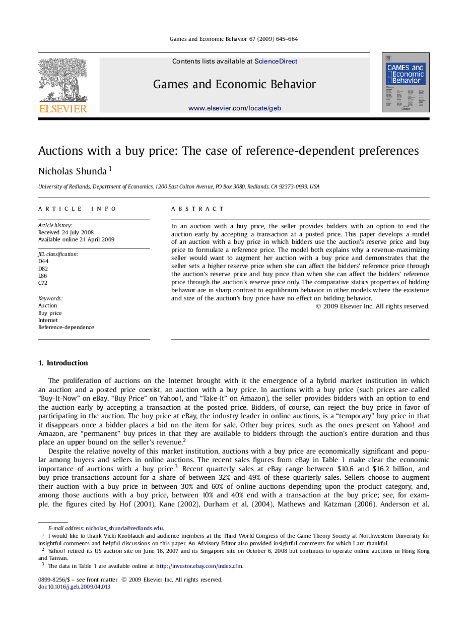 Auctions with a buy price: The case of reference-dependent preferences