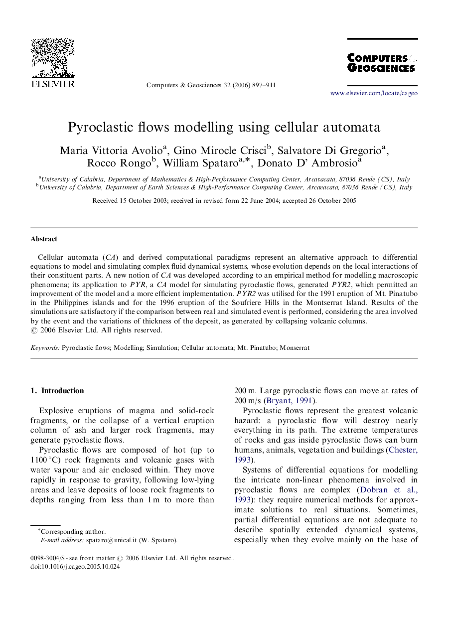 Pyroclastic flows modelling using cellular automata