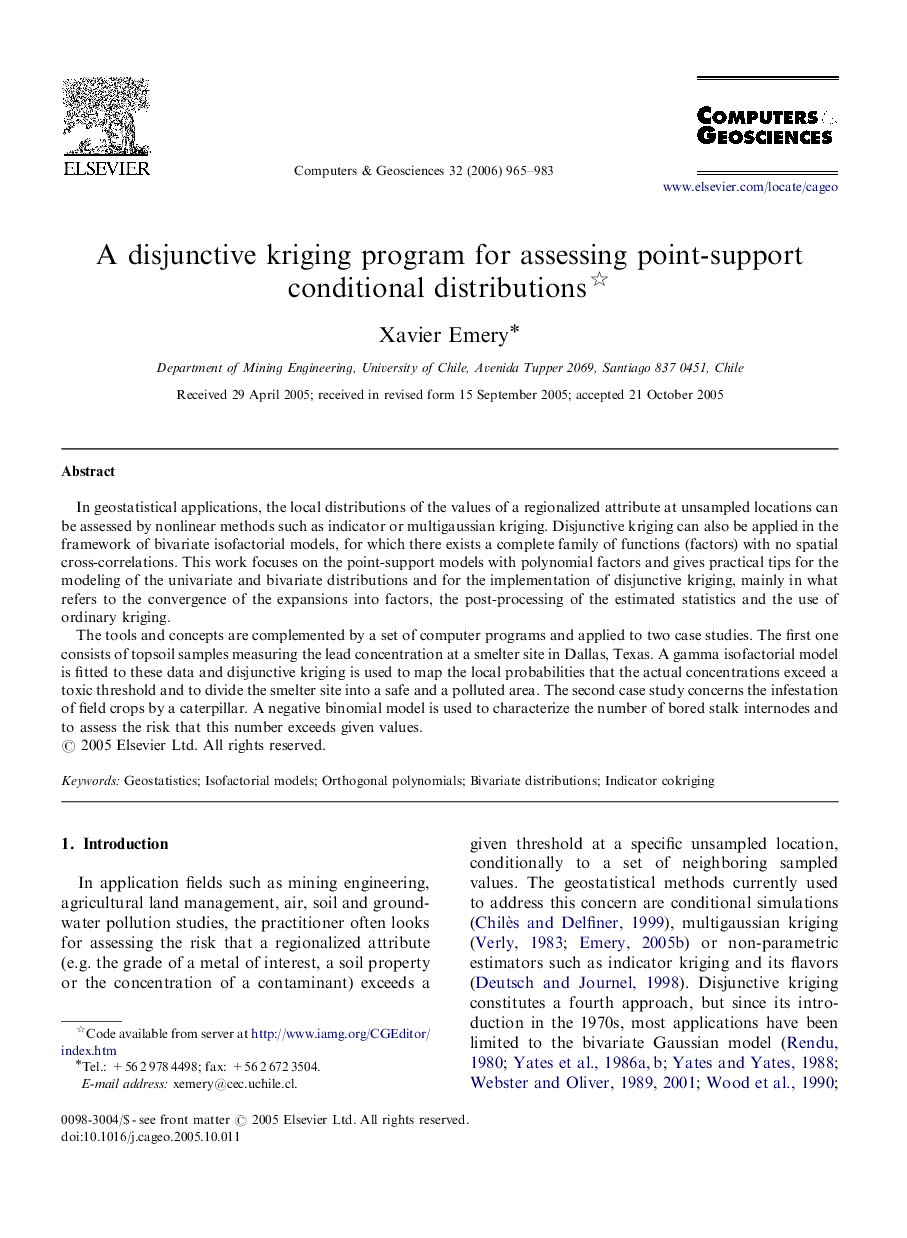 A disjunctive kriging program for assessing point-support conditional distributions 