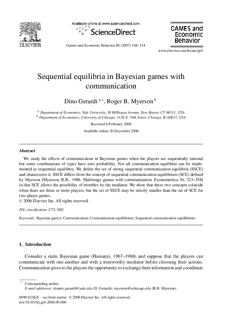 Sequential equilibria in Bayesian games with communication