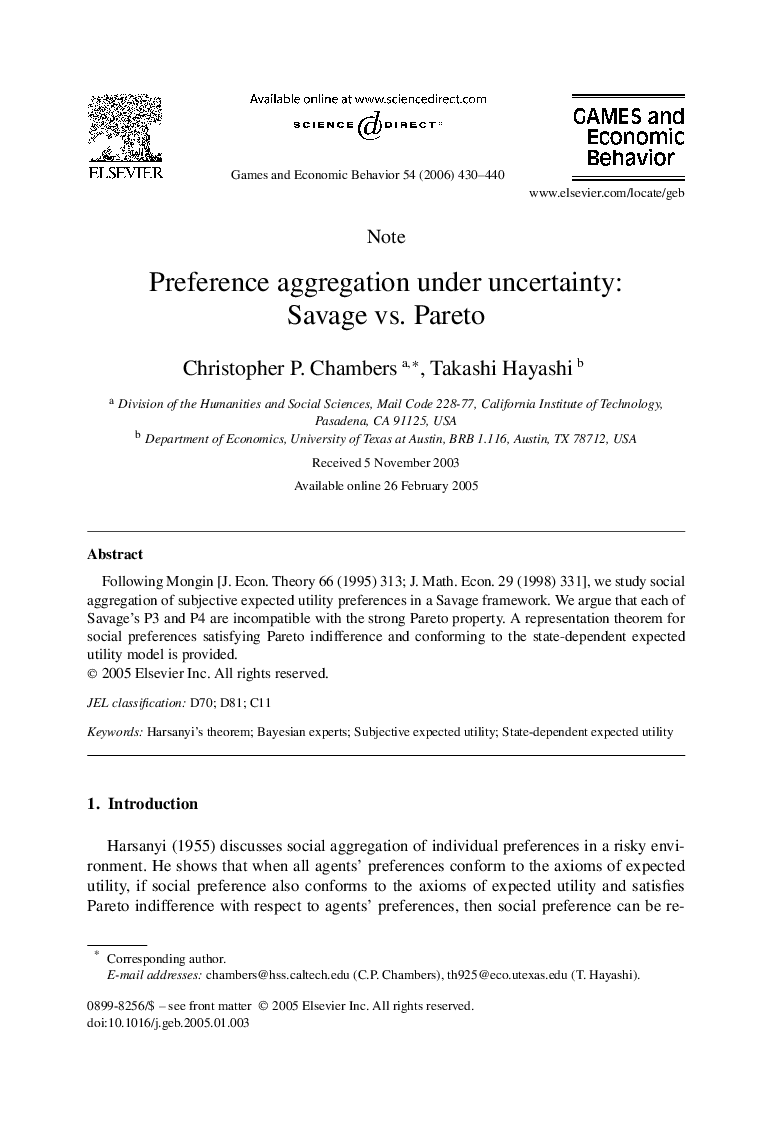 NotePreference aggregation under uncertainty: Savage vs. Pareto