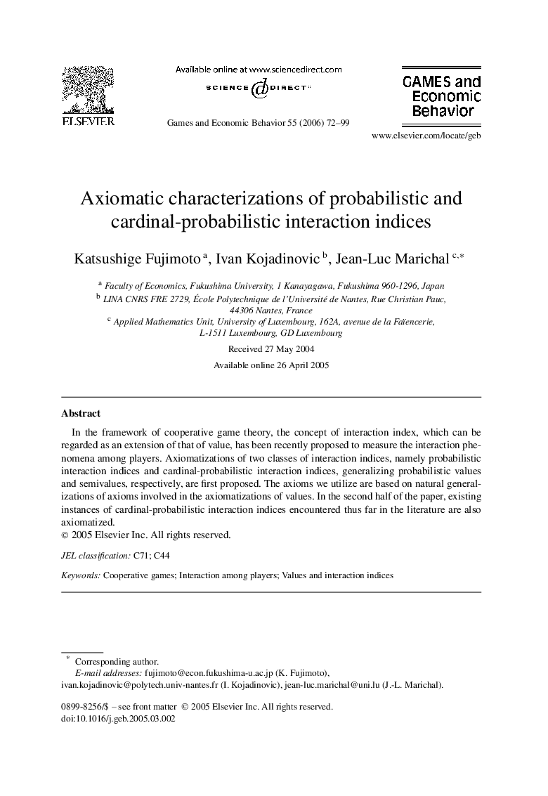 Axiomatic characterizations of probabilistic and cardinal-probabilistic interaction indices