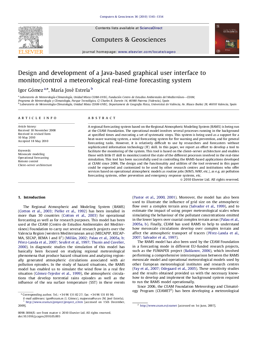 Design and development of a Java-based graphical user interface to monitor/control a meteorological real-time forecasting system