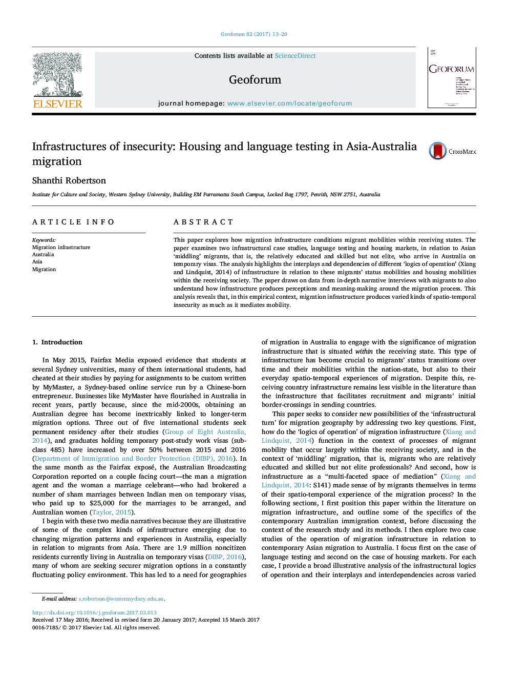 Infrastructures of insecurity: Housing and language testing in Asia-Australia migration