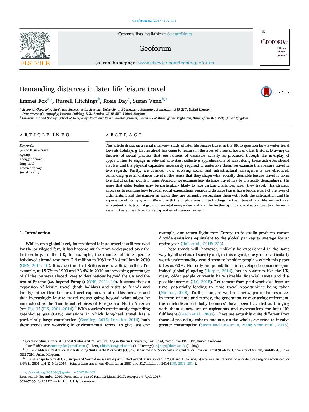 Demanding distances in later life leisure travel