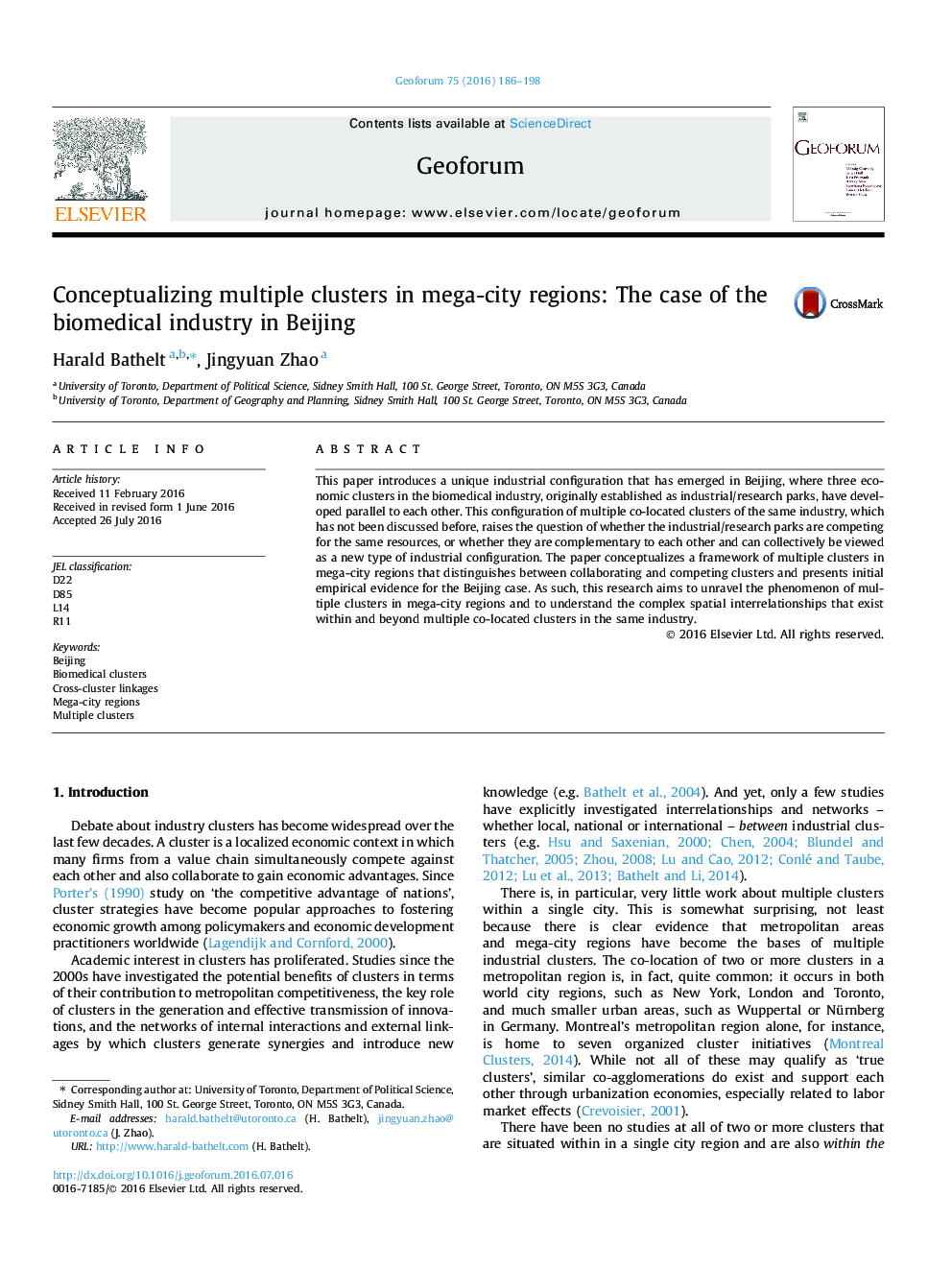 Conceptualizing multiple clusters in mega-city regions: The case of the biomedical industry in Beijing