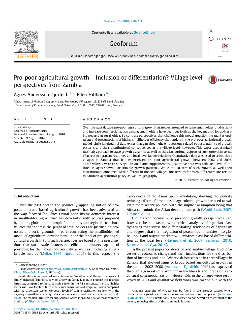 Pro-poor agricultural growth - Inclusion or differentiation? Village level perspectives from Zambia