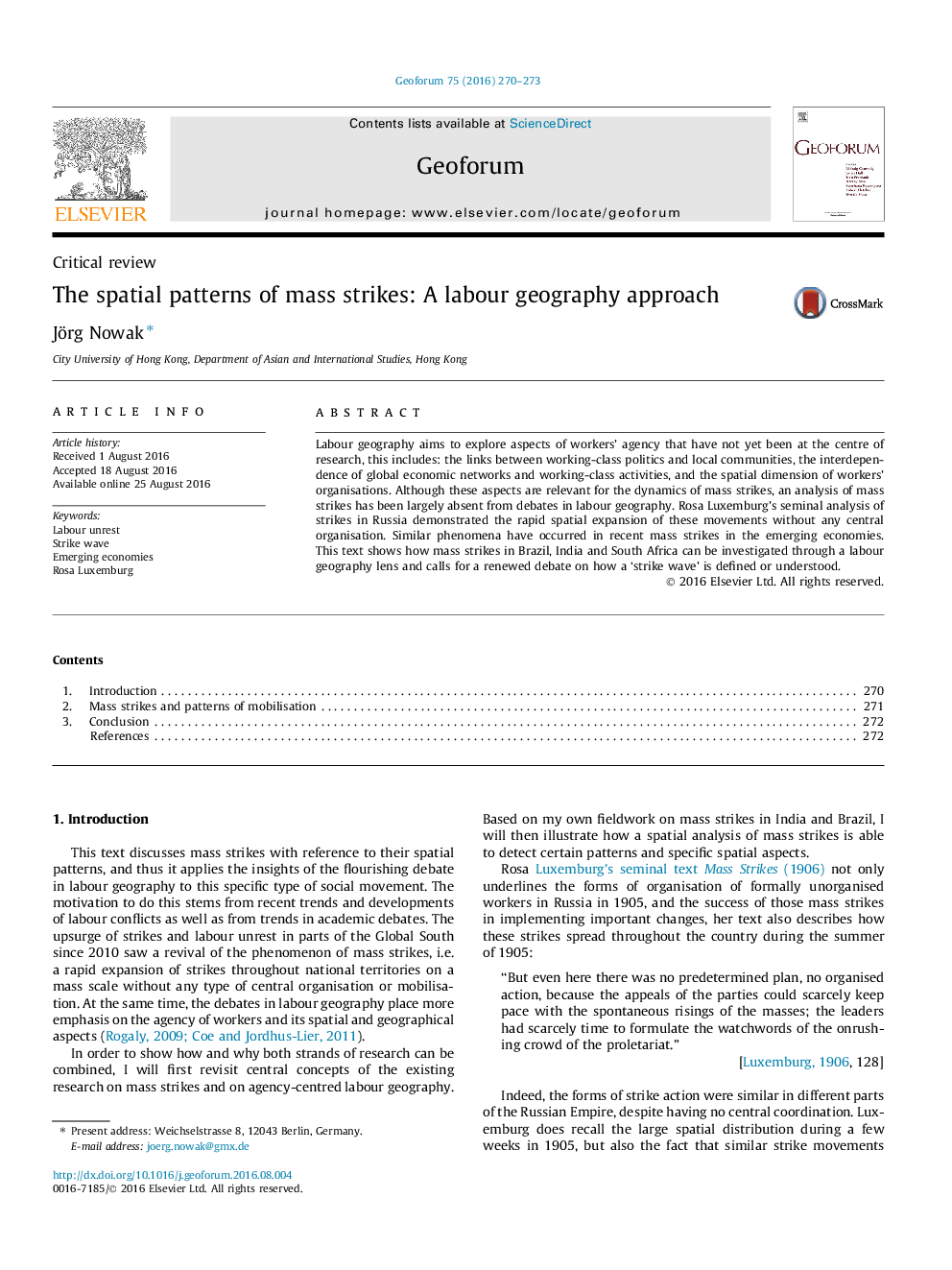 The spatial patterns of mass strikes: A labour geography approach