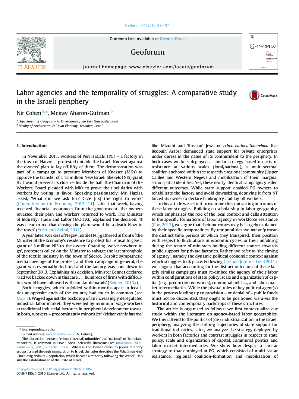 Labor agencies and the temporality of struggles: A comparative study in the Israeli periphery