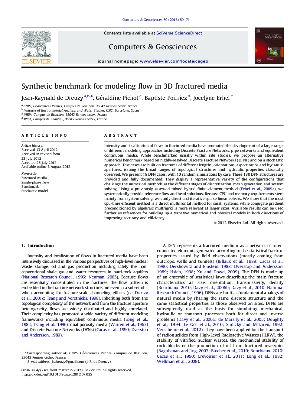 Synthetic benchmark for modeling flow in 3D fractured media