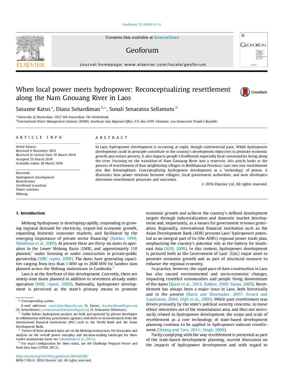 When local power meets hydropower: Reconceptualizing resettlement along the Nam Gnouang River in Laos