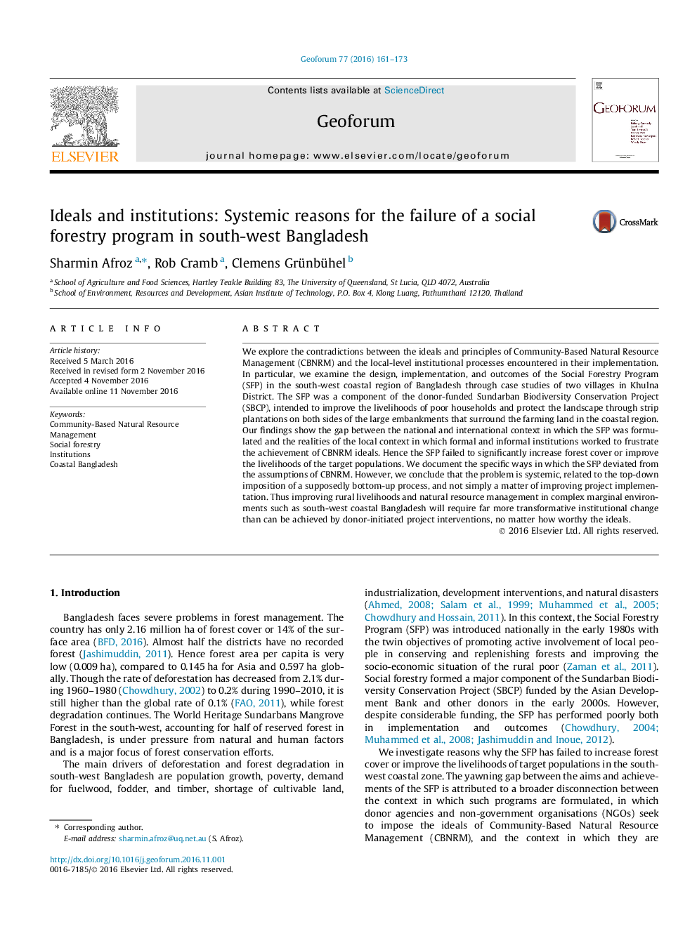 Ideals and institutions: Systemic reasons for the failure of a social forestry program in south-west Bangladesh