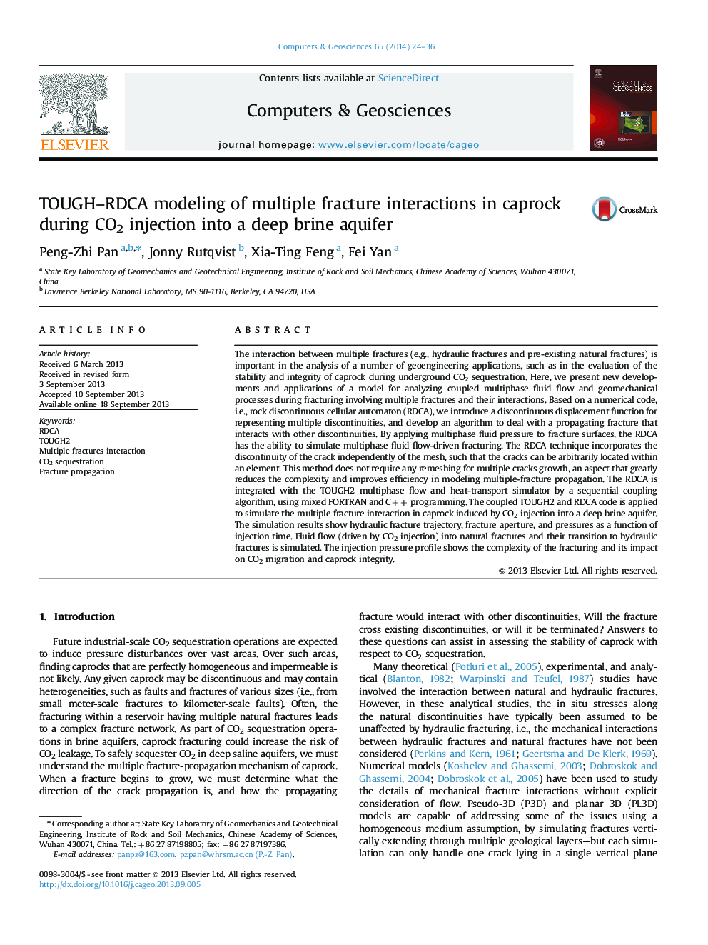 TOUGH–RDCA modeling of multiple fracture interactions in caprock during CO2 injection into a deep brine aquifer