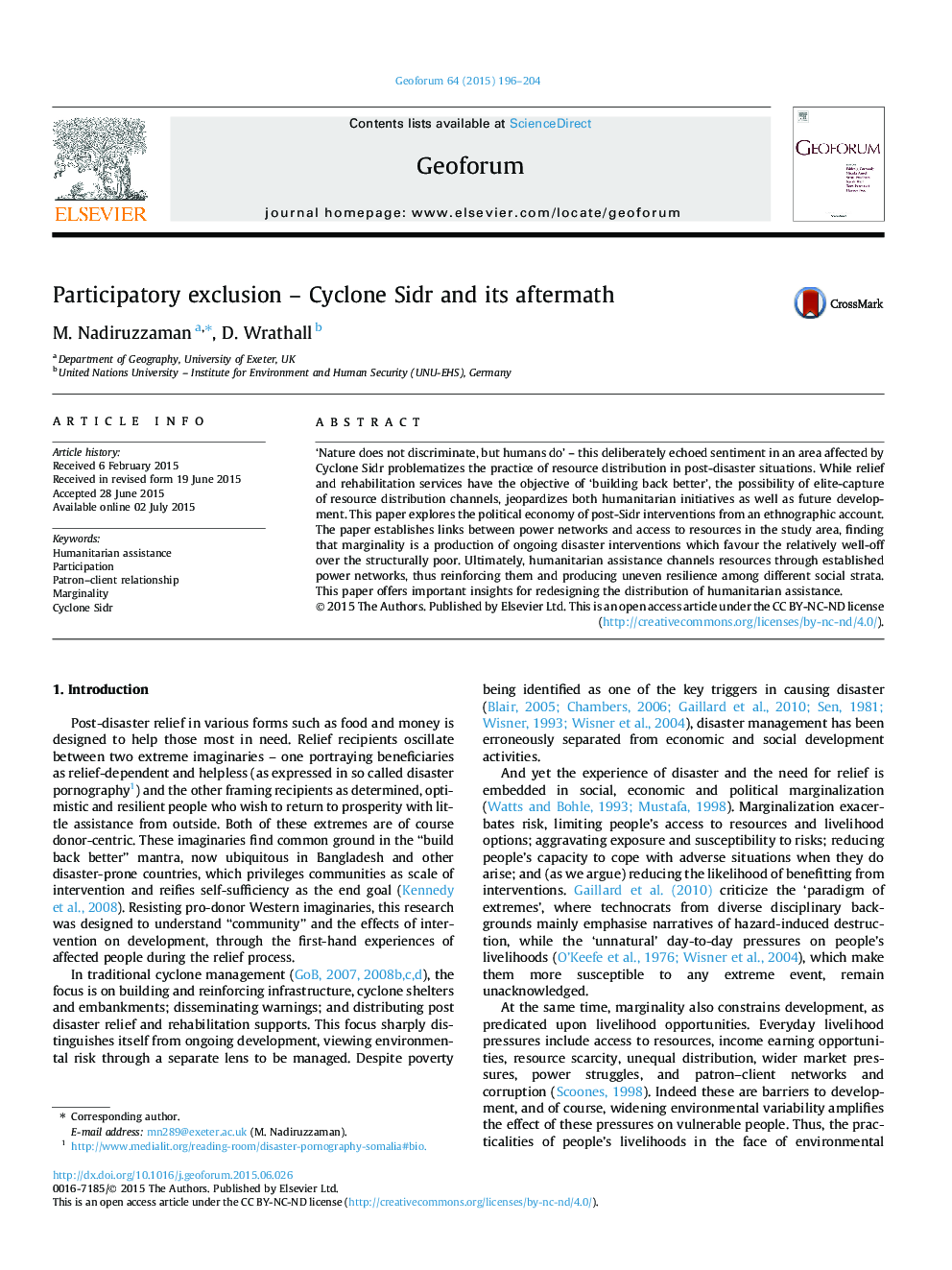 Participatory exclusion - Cyclone Sidr and its aftermath