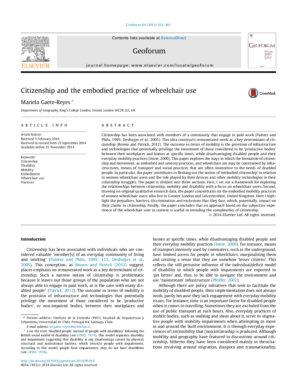 Citizenship and the embodied practice of wheelchair use