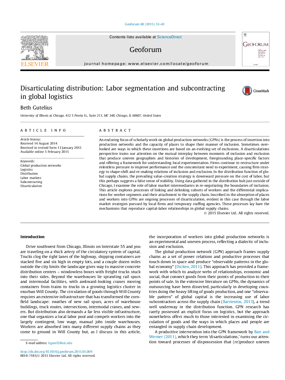 Disarticulating distribution: Labor segmentation and subcontracting in global logistics