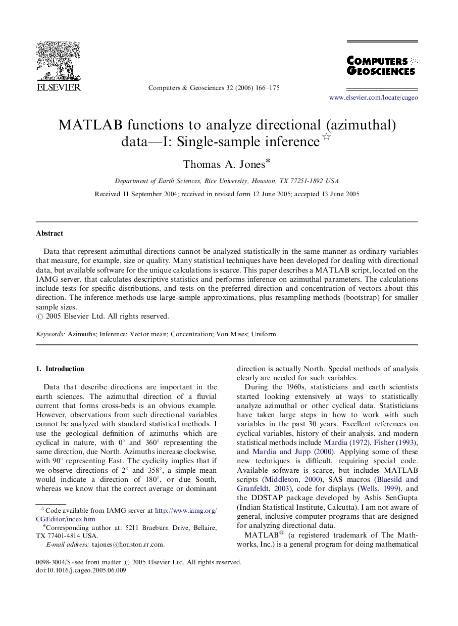 MATLAB functions to analyze directional (azimuthal) data—I: Single-sample inference 