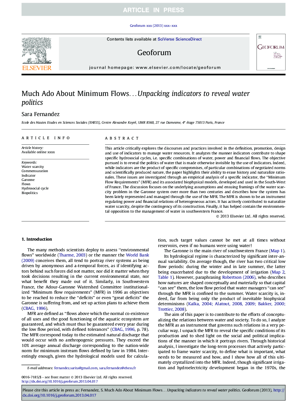 عکس صفحه اول مقاله: Much Ado About Minimum Flowsâ¦Â Unpacking indicators to reveal water politics Much Ado About Minimum Flowsâ¦Â Unpacking indicators to reveal water politics