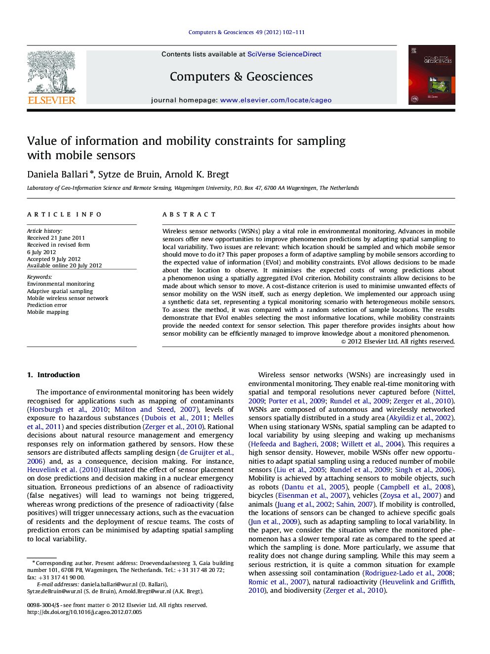 Value of information and mobility constraints for sampling with mobile sensors