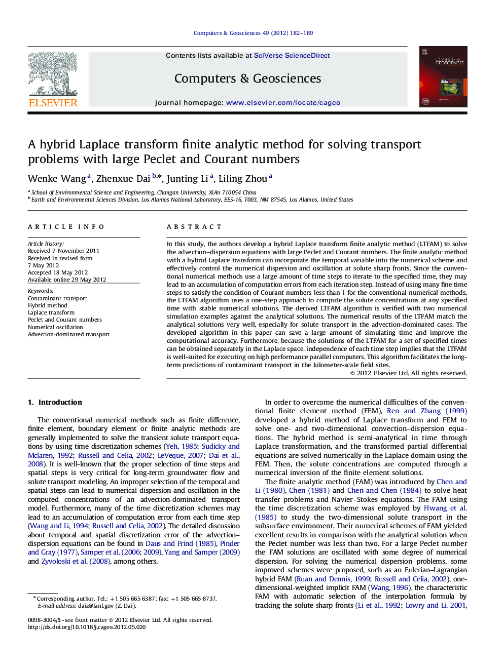 A hybrid Laplace transform finite analytic method for solving transport problems with large Peclet and Courant numbers