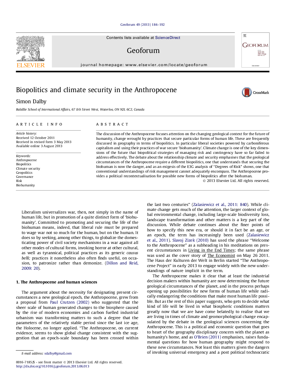 Biopolitics and climate security in the Anthropocene